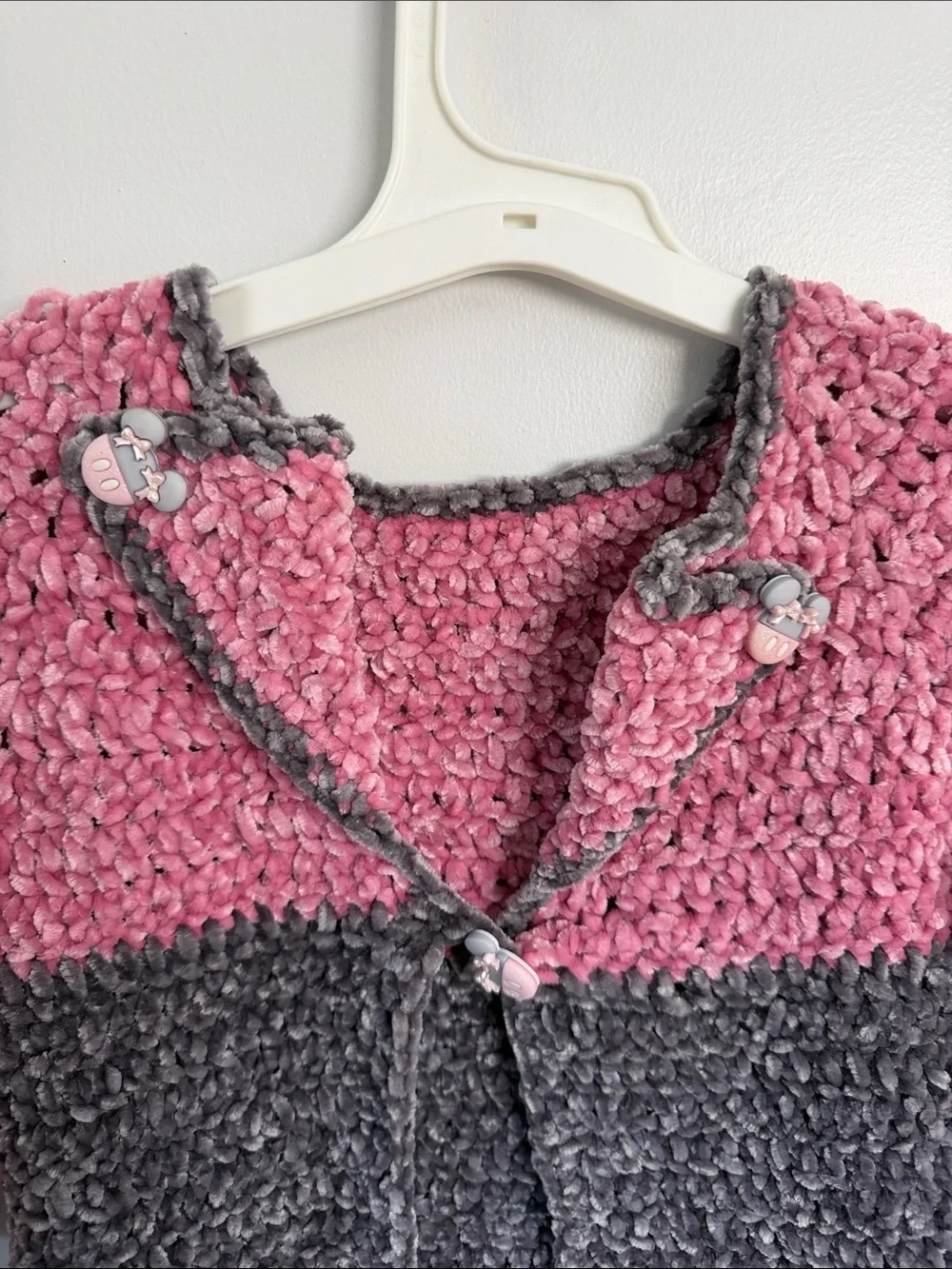 Handmade Pink and Gray Two-Tone Knit baby girl Sweater Cardigan
